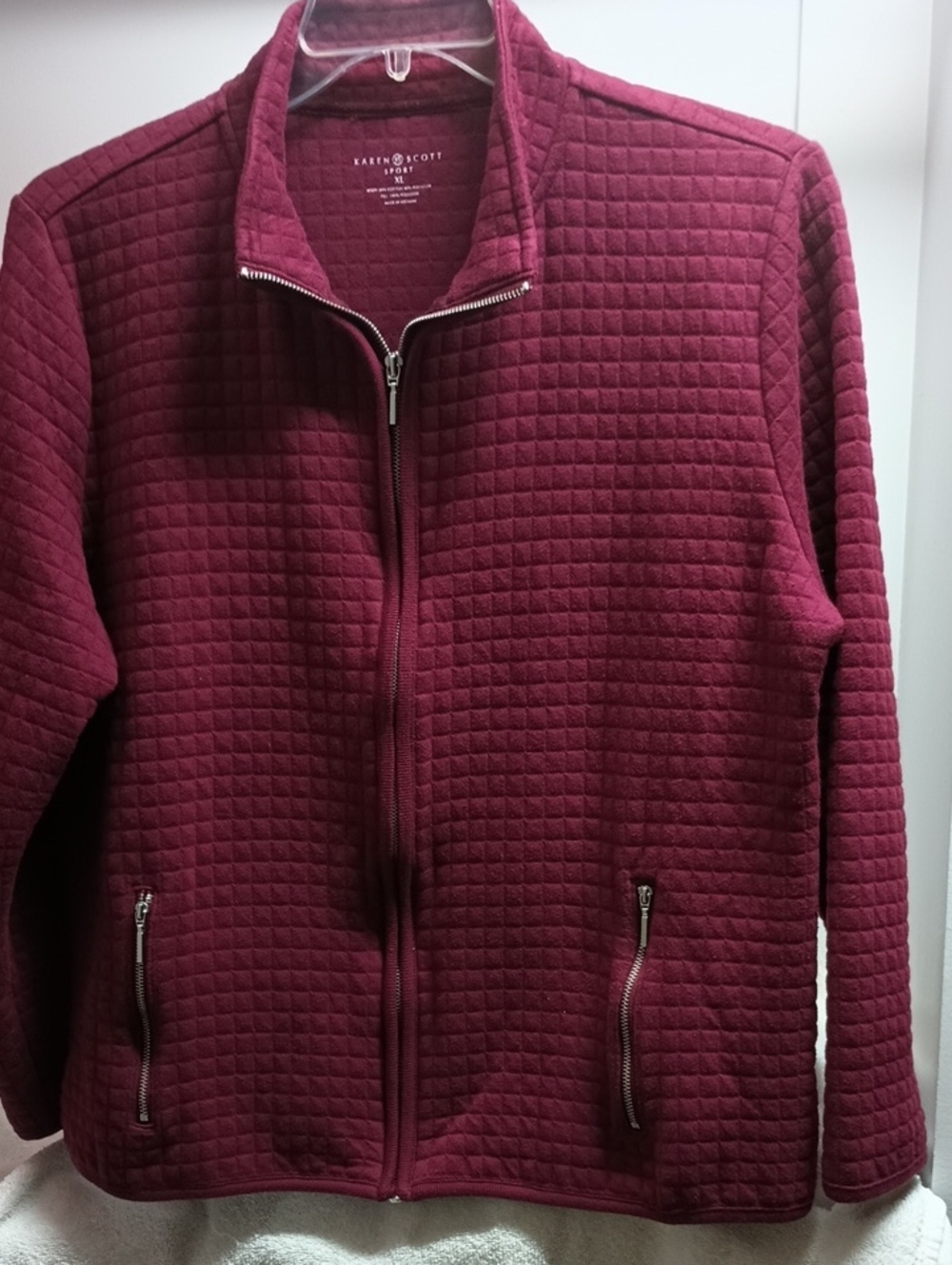 Karen Scott Quilted Zip-Front Utility Jacket - Burgundy